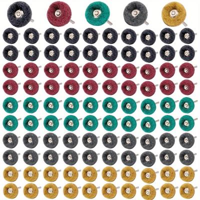 100Pcs Abrasive Buffing Wheels, 1 Inch Buffing Polishing Wheel Set with 1/8 Inch Shank, 20Pcs Each of 80 150 240 400 600 Grit Scouring Pad Abrasive