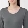 MUJI Warm Cotton Thick Sleeve FCD16A5A Medium Gray M Women's U-Neck 3/4 T-Shirt Women's