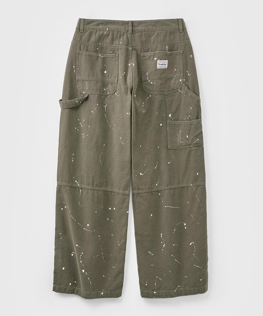 TAKEASY Damaged Painted Carpenter Pants (Deep Olive)