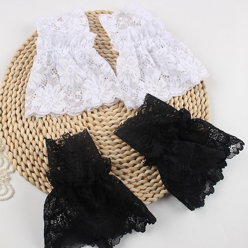 Women Short Arm Sleeves Lace Wrist Cuffs Bracelets Solid Black White Gloves Gothic Fingerless Gloves Bowknot  Glove