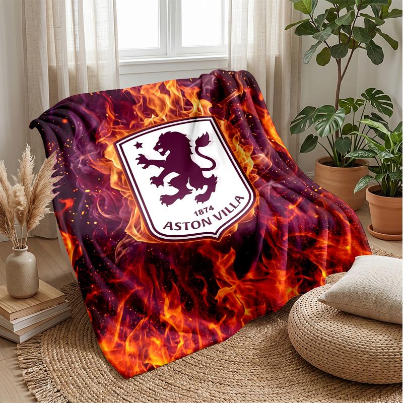 Aston Villa Football Print Flannel Blanket, Soft Warm Lightweight Throw Blanket for Sofa Bed Camping