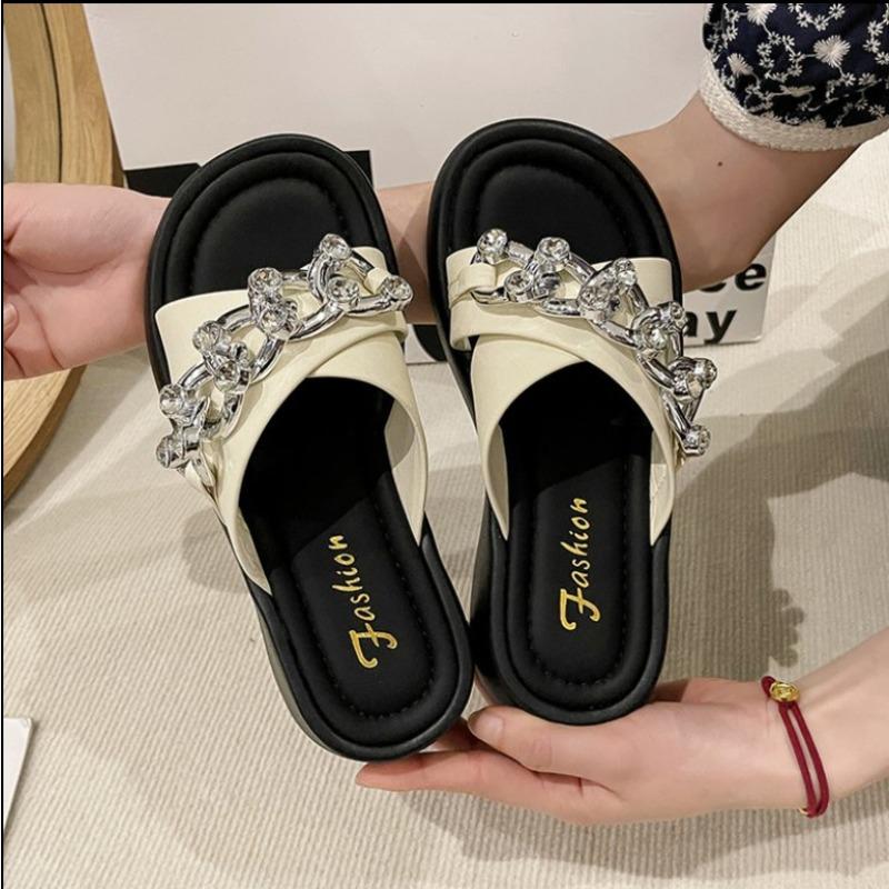 Fashion 2025 Summer New Fashion Soft Comfortable Princess Lace Bowtie Elegant Rhinestone Cool Beach Shoes