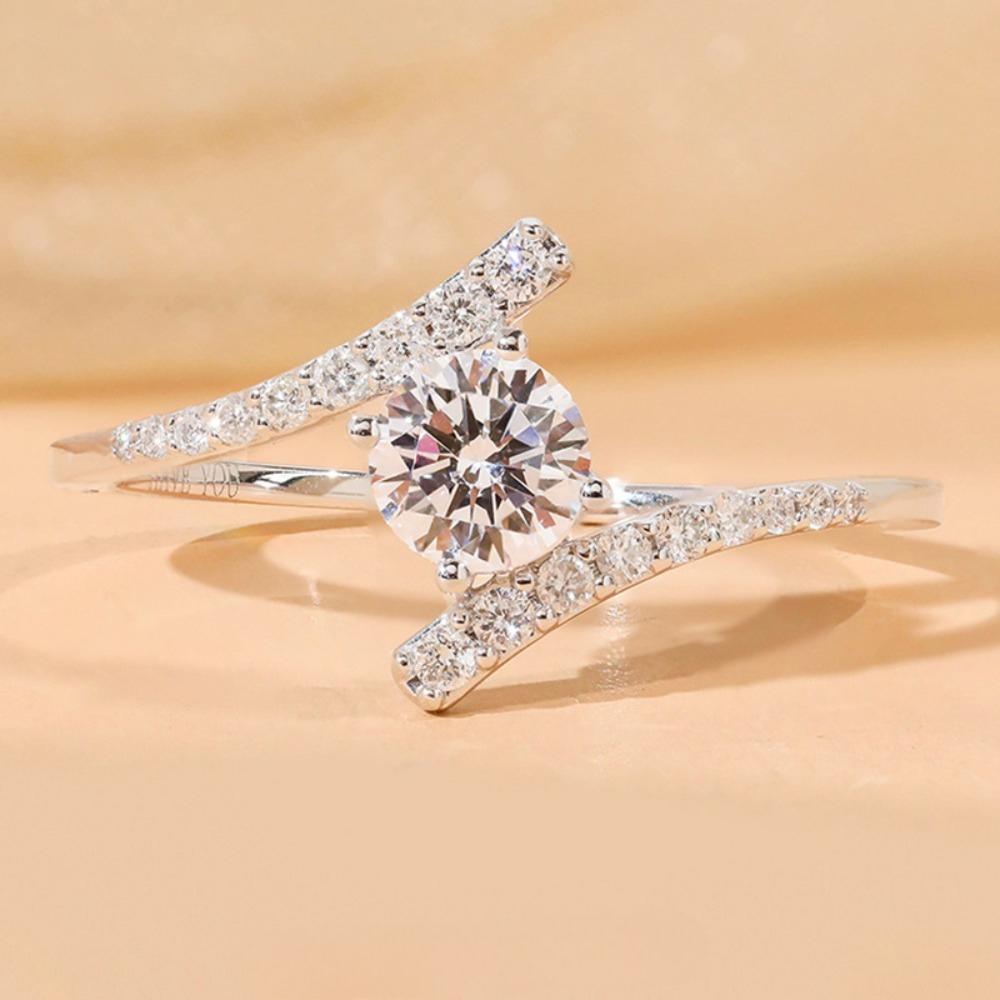 Open Ring 2CT Simulated Moissanite Engagement Ring Micro Paved Full Diamond Band adjustable