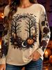 Halloween Women's T Shirt Print Graphic Skull Pumpkin Vintage Casual Trendy Long Sleeve Crew Neck