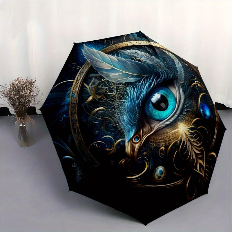 Eagle Eye Feathered Artwork Circular Wall DecorUmbrella, Portable 3-Fold Umbrella for Men & Women,Christmas Gift ES215