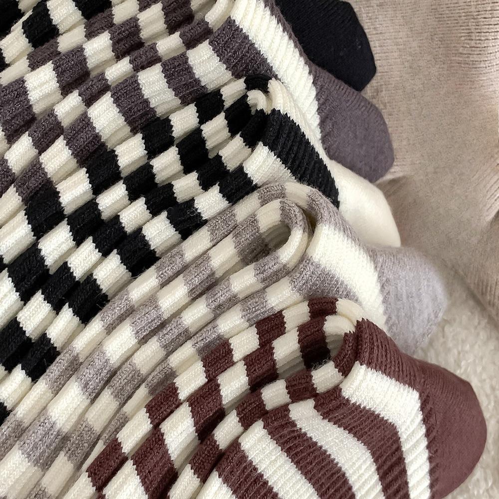 Striped Socks for Women, Thick and Warm Cashmere Socks for Autumn and Winter, Pile Socks, Mid-calf Socks, Versatile and Trendy Long Calf