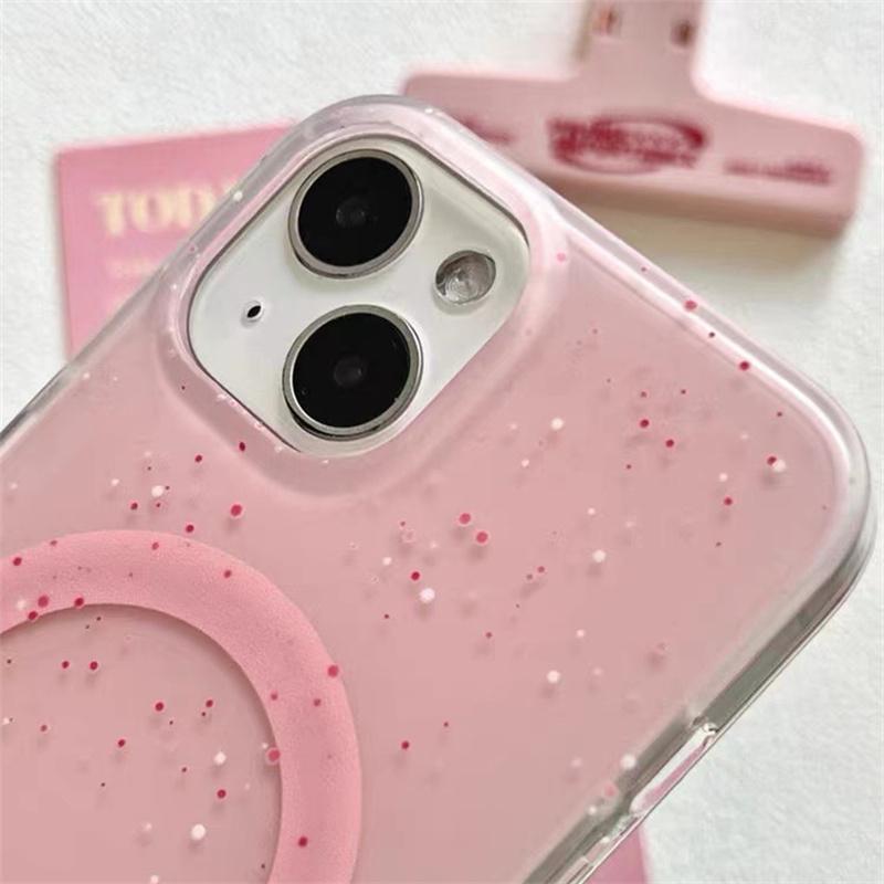 Růžovočervený a bílý inkoustem postříkaný kryt na telefon s magnetickým držákem ve tvaru jahody Pro iPhone 11 12 13 14 15 16 17 pro max