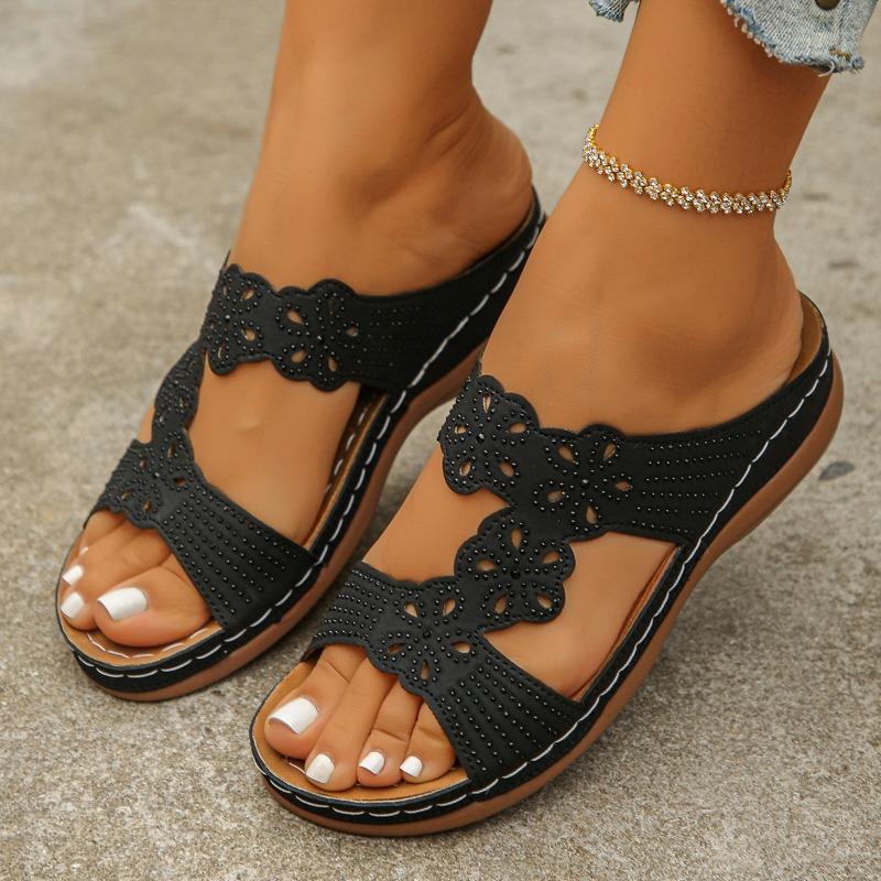 Summer Korean‑Style Fashion Peep‑Toe Slip‑on Wedge Fashion Casual Plus‑Size Women Roman One‑Strap Flat Sandals