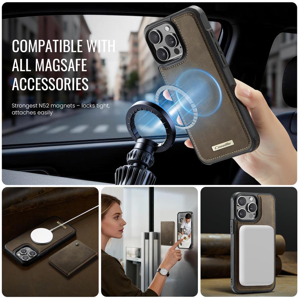 For iPhone 14 Pro Max Magnetic Case CASEME ME80 Series Leather PC TPU Phone Cover with Detachable Wallet