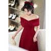 Atmospheric Red Shoulder Bride Wedding Toast Engagement Dress Back Door Small Man Belly Cover Dress Banquet