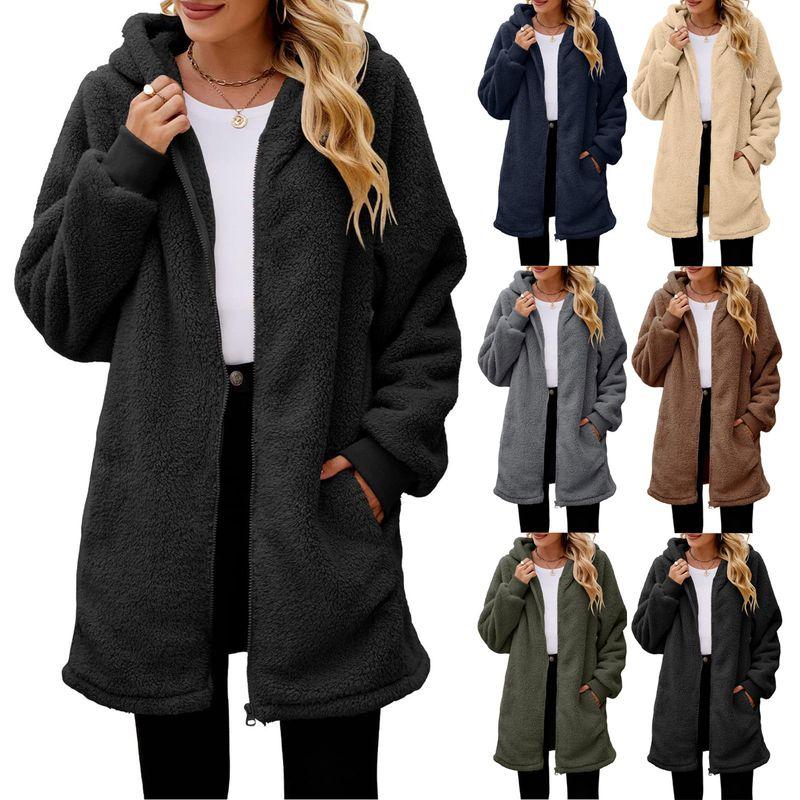 

2024 Свободный плюшевый женский кардиган на молнии с капюшоном Apricot color XXL