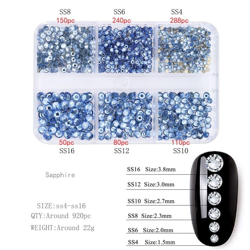 Glitter Rhinestones AB-Flat Back Shiny Stones Nail Art Decoration Mixed Sizes Nail Gems Crystal Strass Accessories