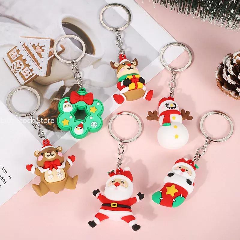 Cute Santa Claus PVC soft rubber key chain pendant cartoon snowman doll bag ornaments holiday gifts