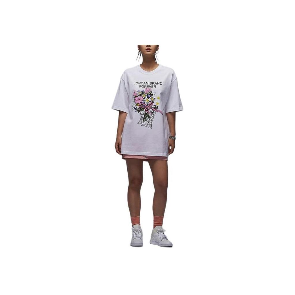 Jordan Floral Print Short Sleeve T-Shirt Women tops White FV7120-100