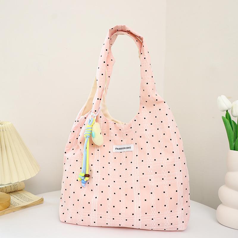 Summer large-capacity polka dot canvas messenger bag niche daily commute underarm shoulder tote bag women's new model