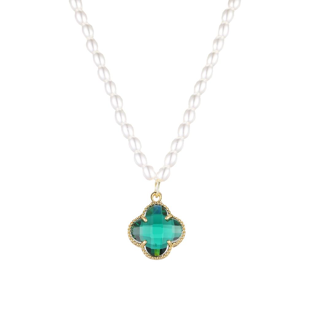Four-Leaf Clover Pearl Necklace Women'S High-Value Retro Trend Versatile Exquisite Collarbone Chain