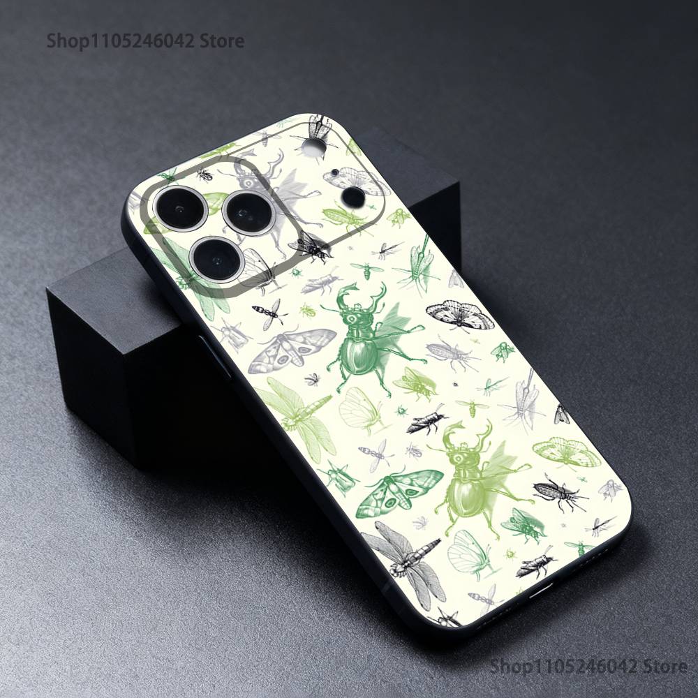 Insects And Bugs For iPhone 17,16,15,14,13,12,11,Pro,Max,Plus Black Soft Cover Phone Case