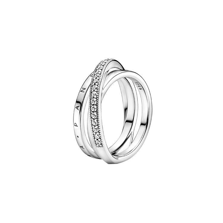 Pandora Pavé Interlocking Three Ring Möbius Ring Women ring Silver 199057C01 Box,48