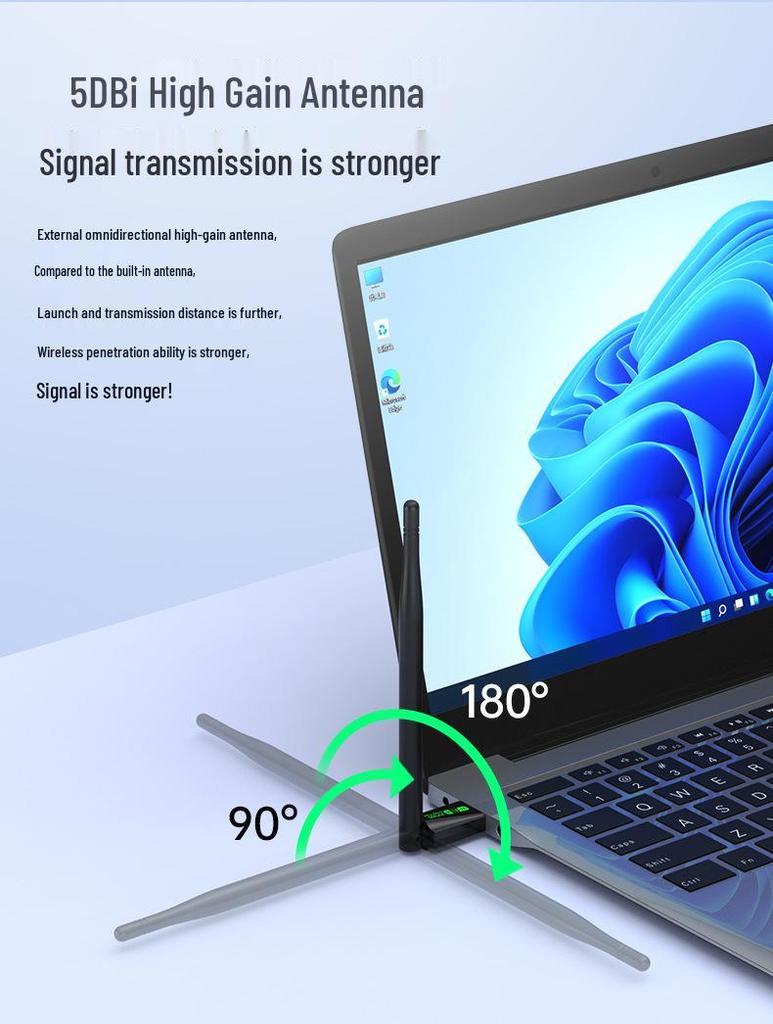WiFi6 USB Network Card AX300: 286Mbps Wireless Receiver & Transmitter, Driver-Free for Computers