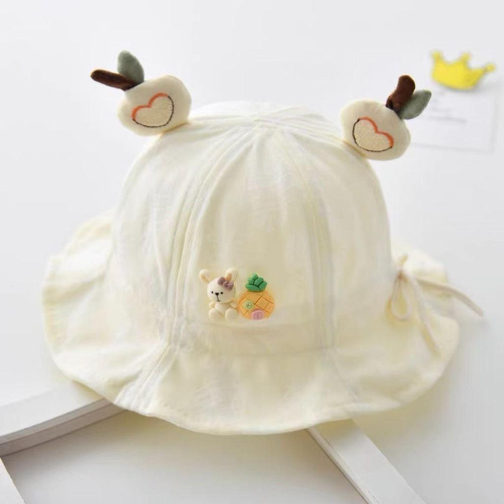 Cute Adjustable Baby Fisherman Hat For Sun Protection In Pink Pineapple Rabbit Drawstring