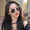 Sunglasses women's new high-end big face thin sunglasses UV protection white frame sunglasses men
