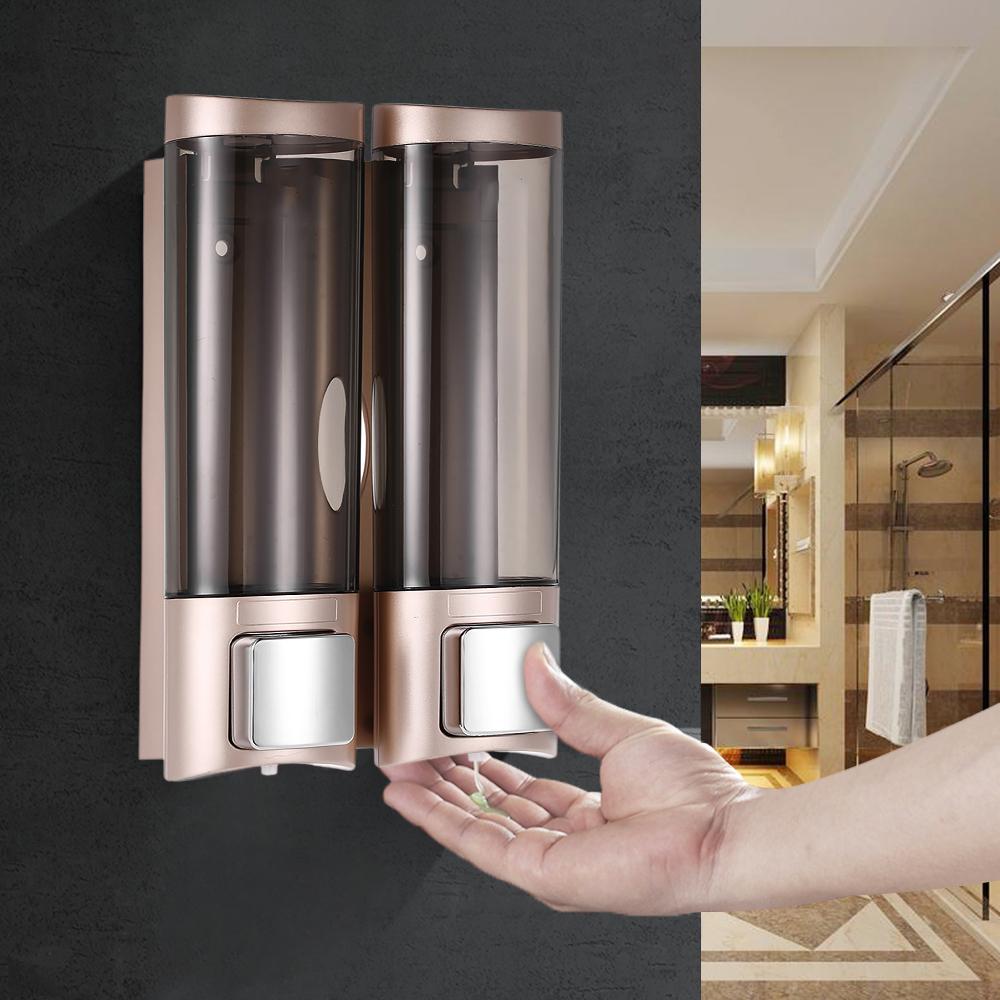 Manual Hand Soap Dispenser Wall Mount Double Liquid Shampoo Shower Gel Dispenser Hand Cleanser Washroom Lotion