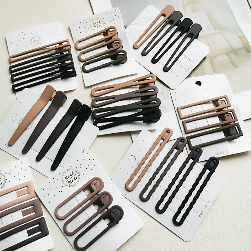 Milk Coffee Color Hair Clip Set Retro Light Luxury Temperament Bangs Clip One-word Clip Textured Hairpin for Women with a Sense of Sophistication