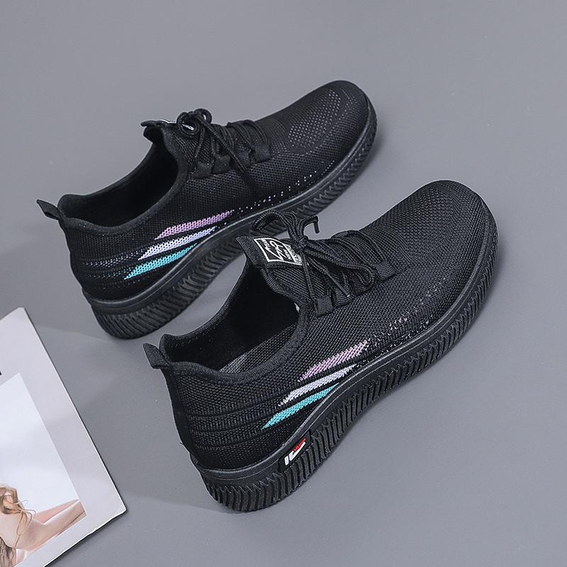 Fashion Red Women's Casual Running Shoes Soft Bottom Breathable Fly Knit Mesh Up Upper Comfortable Mom Shoes Summer Season Low Top