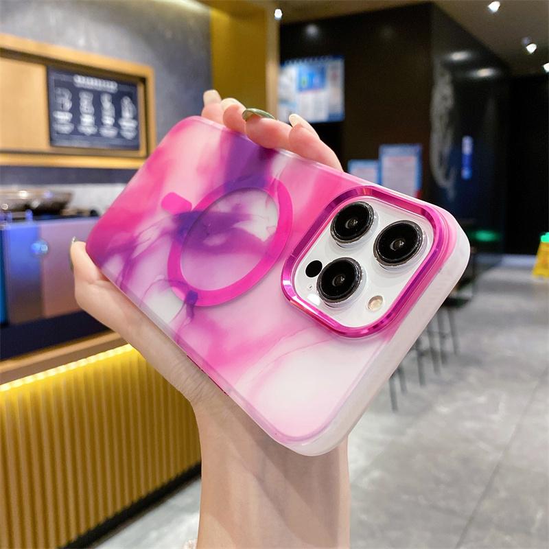 Luxury Watercolor Phone Case for iPhone 14 Plus Magnetic Cases Matte Marble Magnetic Transparent Cover for iPhone 13  14 Pro Max