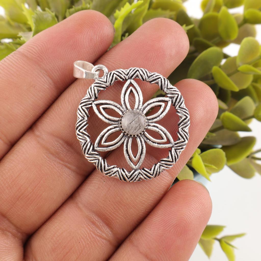 Black Rutile Pendant, 925 Solid Sterling Silver Gemstone Jewelry, Handmade Pendant, For Thanksgiving