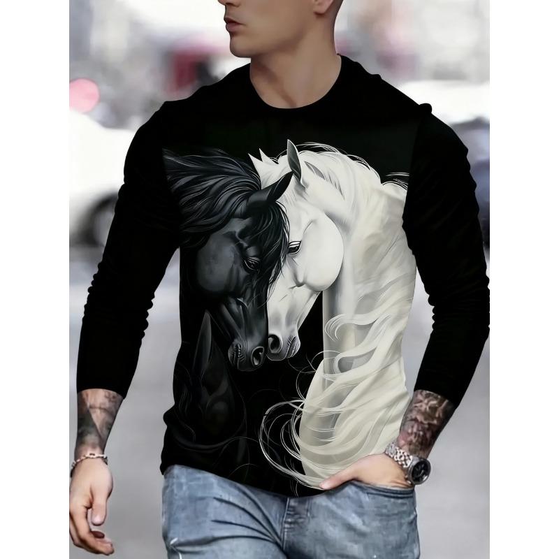 T-shirt da uomo Cavallo al galoppo Grafica Stampa 3D Moda Manica lunga Girocollo Unisex Maglietta Casual Estate Personalità Top da uomo