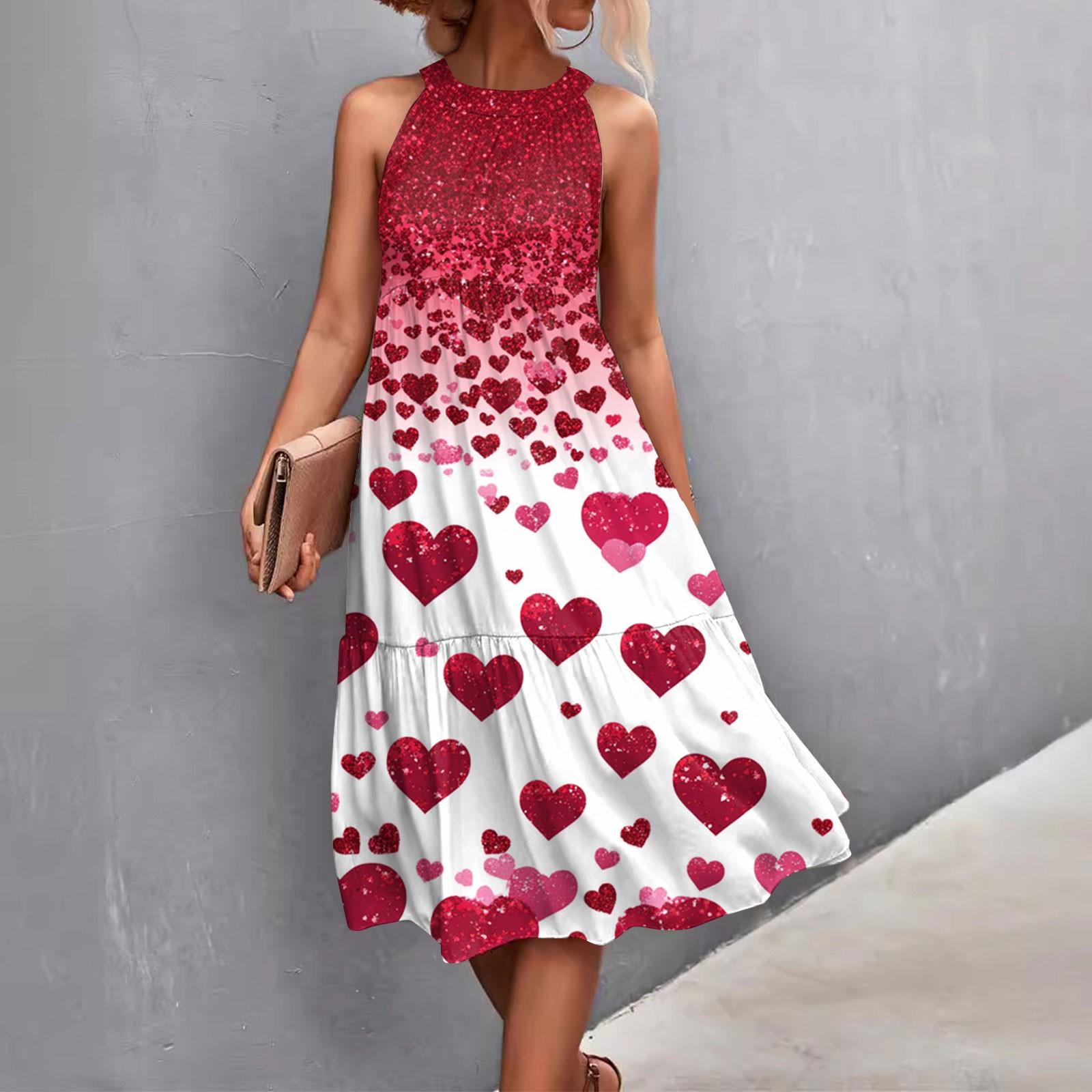 

Женские летние платья без рукавов с принтом ко Дню святого Валентина, свободные, повседневные, с висячим вырезом, пляжные платья L горячий розовый