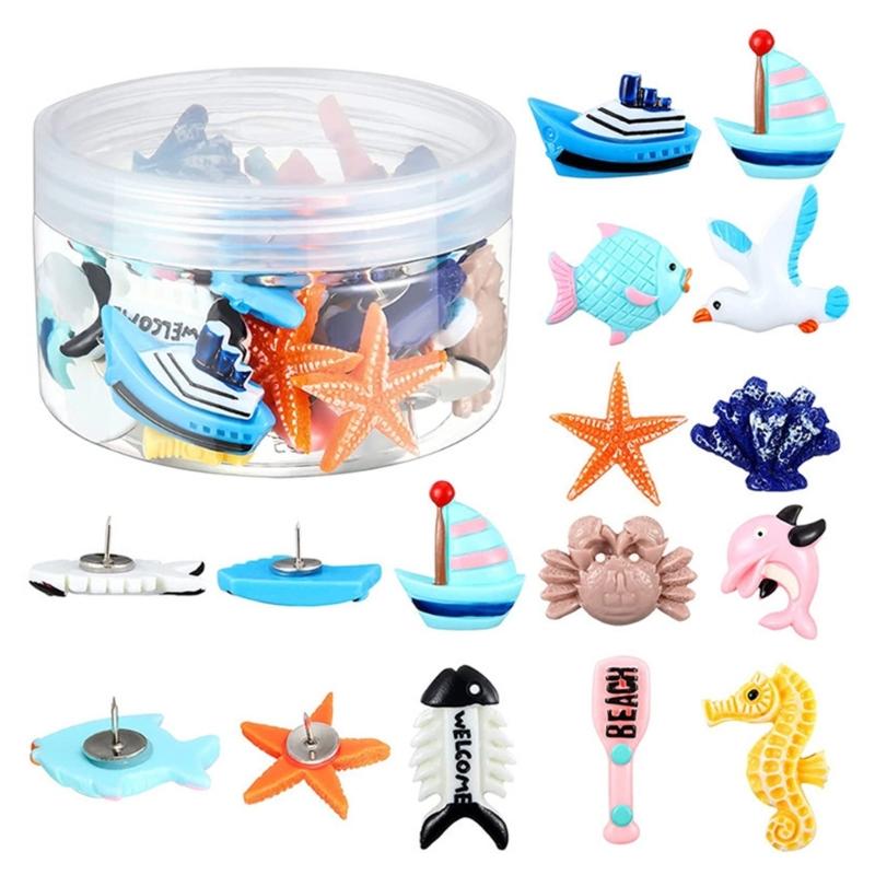 

36 шт. Пластиковые кнопки-гвоздики на морскую тематику Безопасный дизайн Кнопки-гвоздики со storage box для настенных украшений Школьного и офисного использования 1
