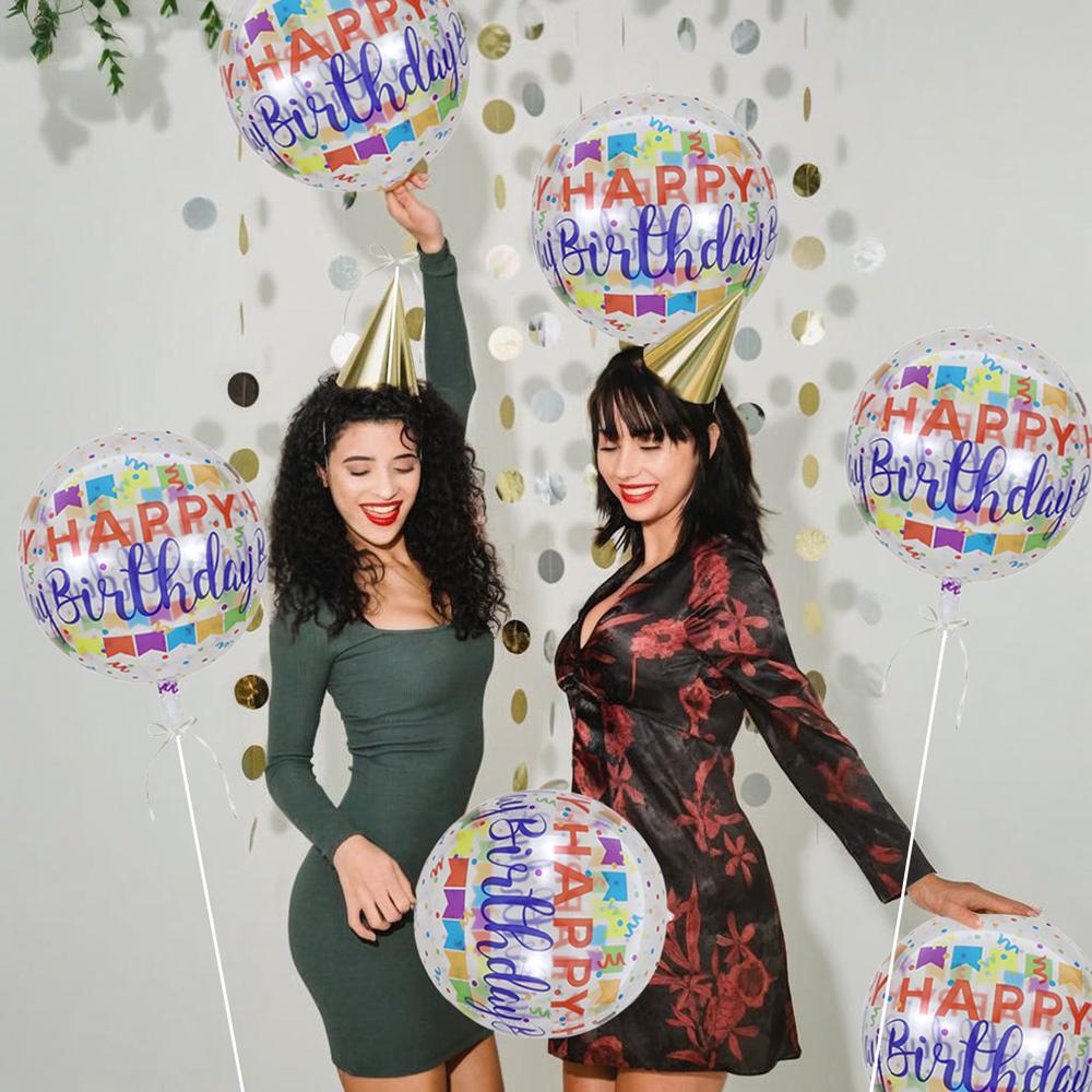 Pack of 2/4/6, 22-Inch 4D Round Transparent Colorful Aluminum Foil Balloons, Suitable for Birthday Parties, Birthday Gatherings, and Birthda