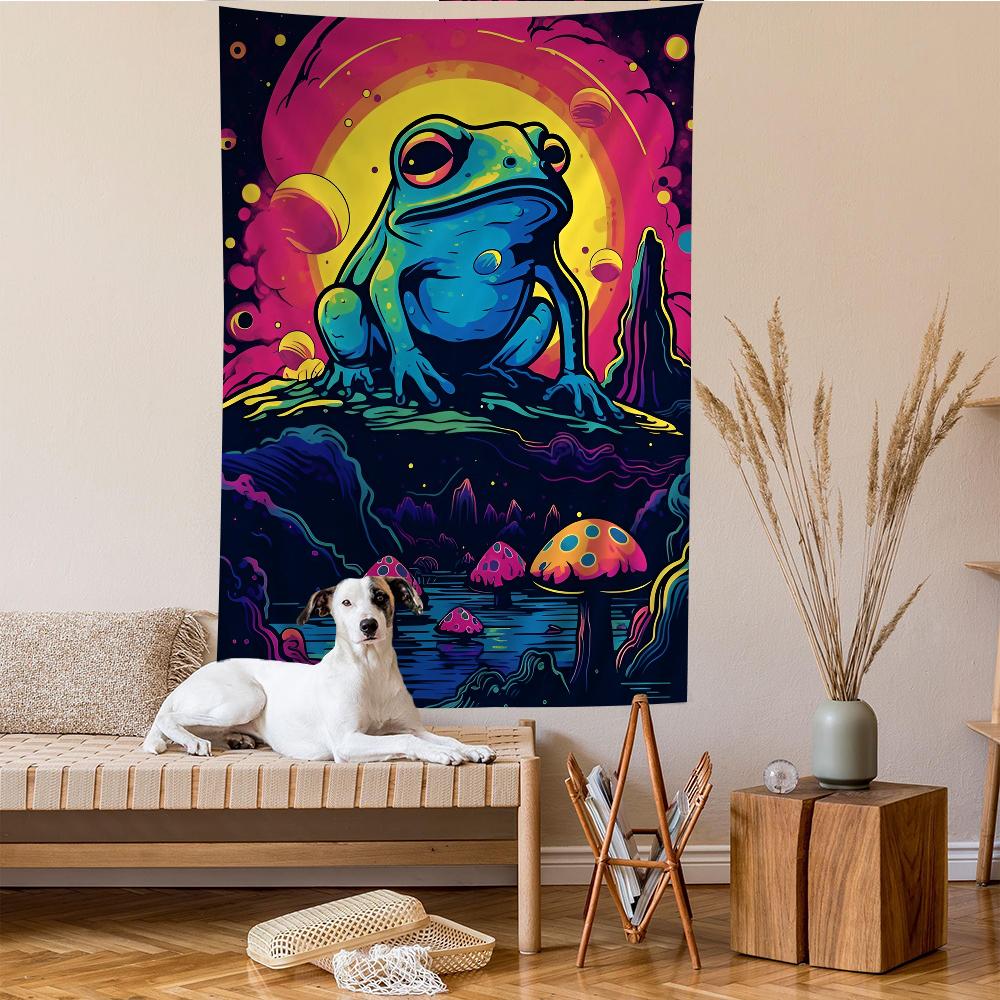 80S Trippy Skeleton Neon Psychedelic Mushroom Hanging Bohemian Tapestry Bohemian Wall Tapestries Mandala Kawaii Room Decor 74x94cm(29x37in)