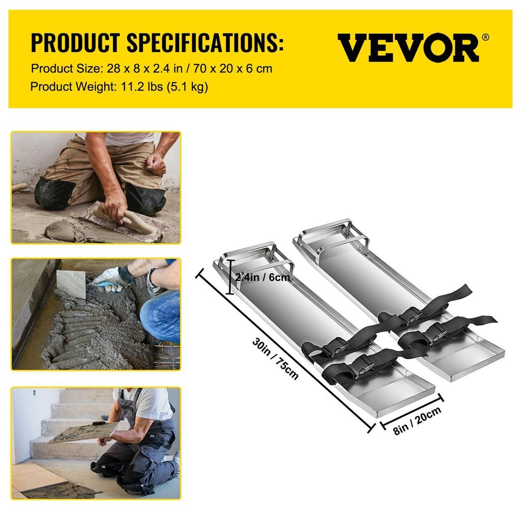 Concrete Knee Boards 30'' X 8'' Slider Knee Boards, Kneeler Board Stainless Steel Kneeboards, Concrete Sliders Pair Moving Sliders, with Concrete