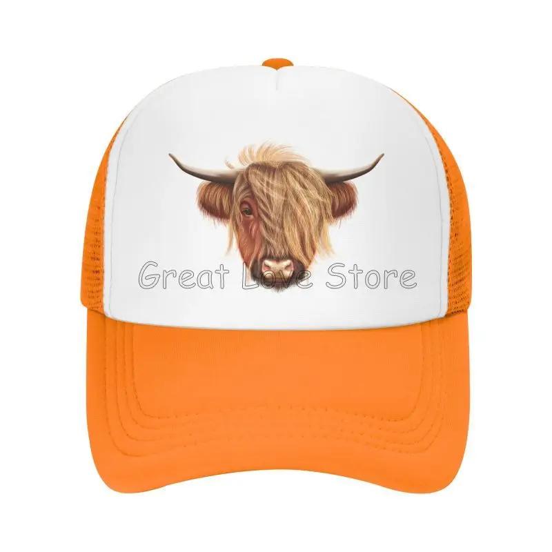 Scottish Hairy Highland Cow Print Baseball Cap Breathable Mesh Caps Summer Casual Sun Protection Hat Adjustable Snapback Hat