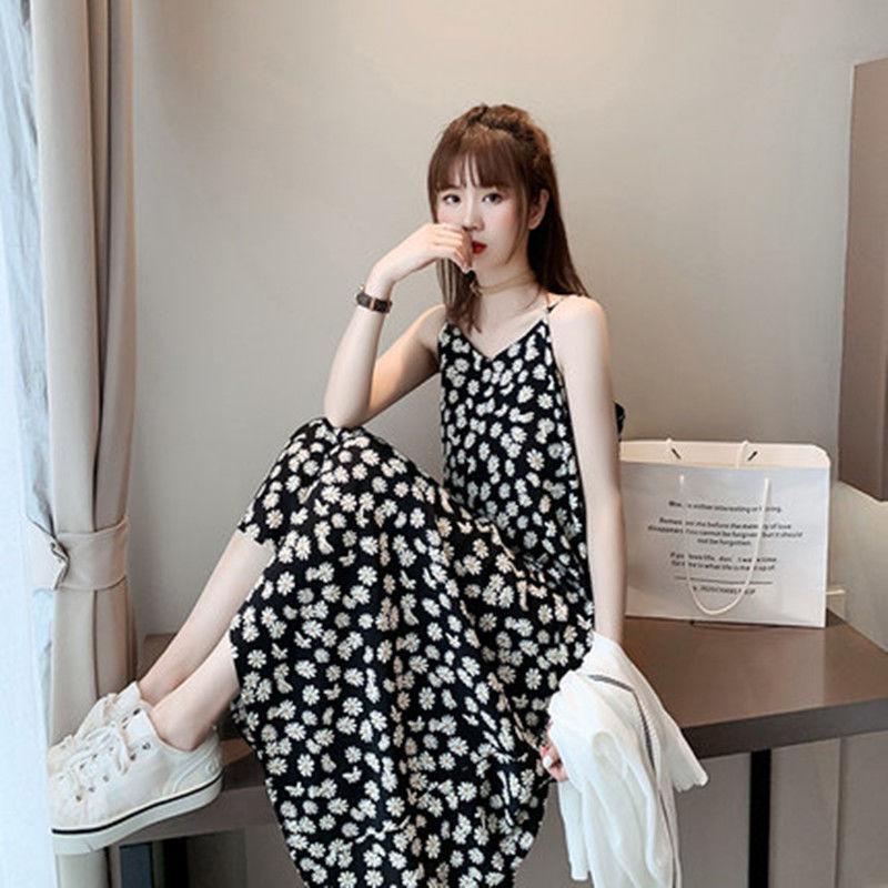 

Daisy Floral Chiffon Fairy Dress - French Slim Suspender Skirt L чорний