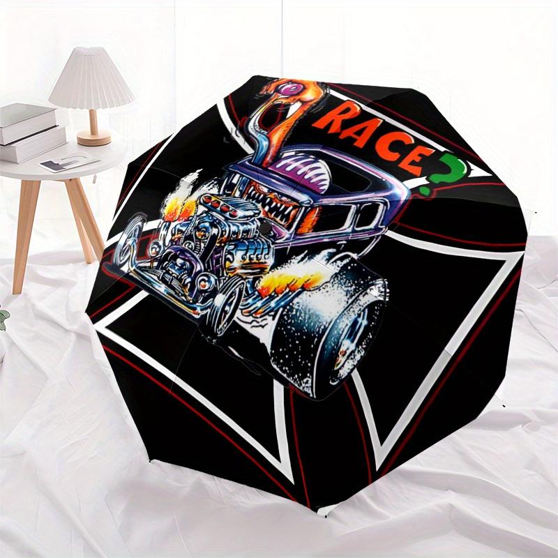 Dragster Rennwagen mit feurigem Motor - Cooles Automobil-KunstwerkRegenschirm, Tragbarer 3-fach Kompakter Regenschirm für Männer & Frauen Geschenk