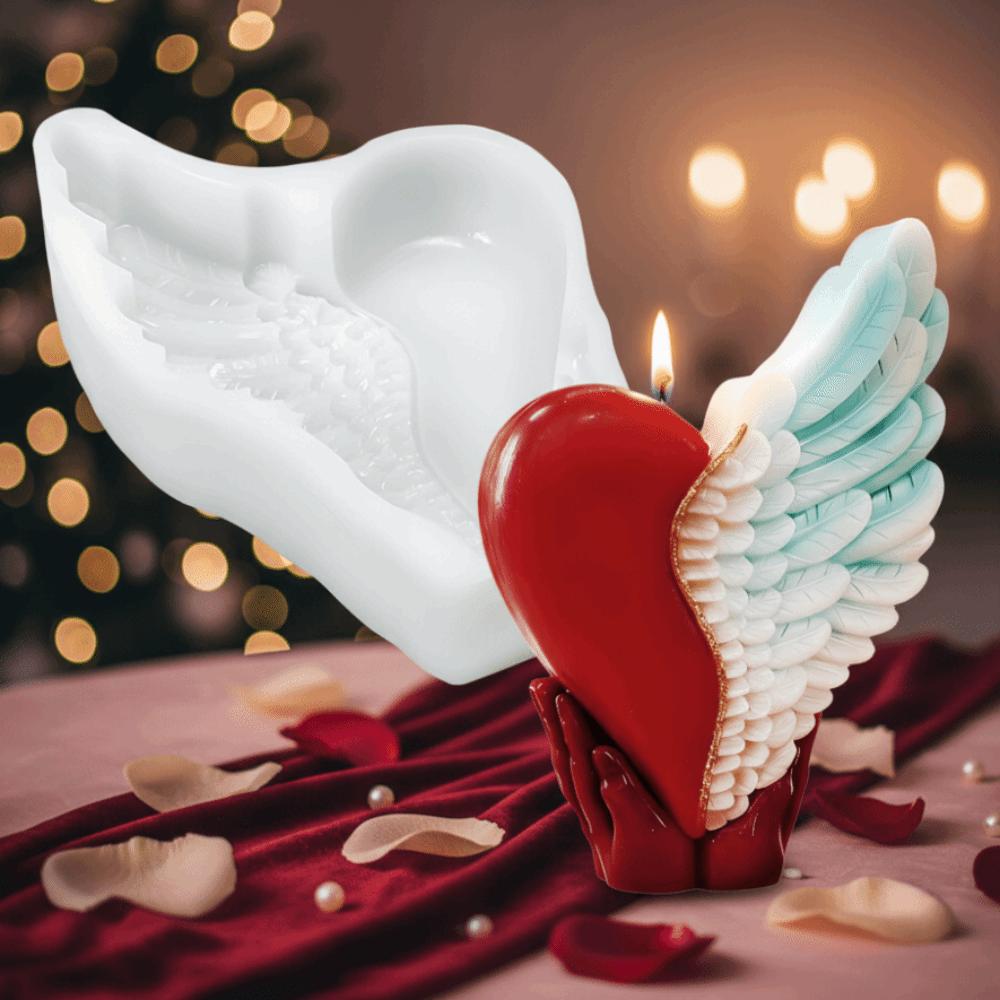 3D Love Wing Candle Mold Reusable Non-stick Valentine's Day Handmade Soap Mold DIY Silicone Gypsum Mold Cement