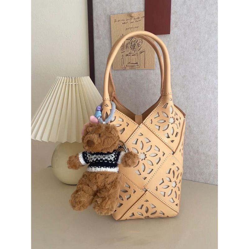 

Milly & Klly Genuine Leather Apricot Shoulder Bag Light Luxury Niche High-Grade Portable Vegetable Basket Hollow Bag for Women Beige(Without pendant)