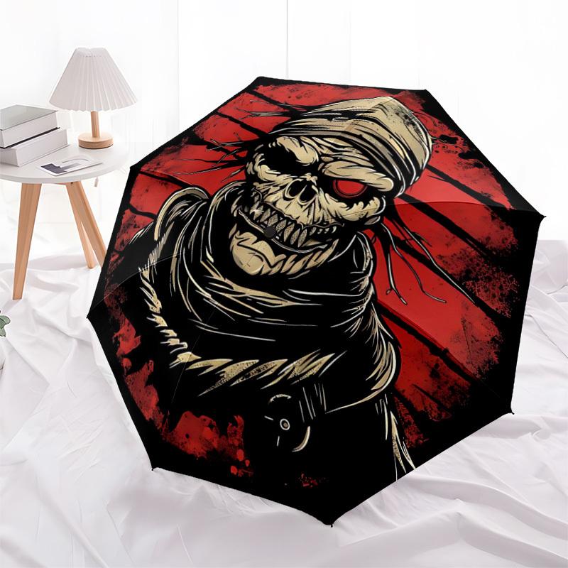 1PC Skull Mask Automatic Open/Close, 8-Rib Durable Frame Compact Travel Umbrella for Men & Women S1222095