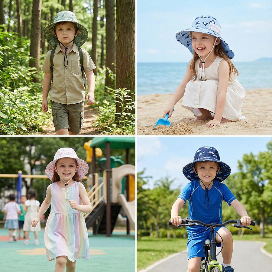 1-2Y 3-5Y 6-10Y Children's Sun Protection Hat Spring/Summer Lightweight Boys and Girls Printed Bucket Hat Beach Sun Shawl S