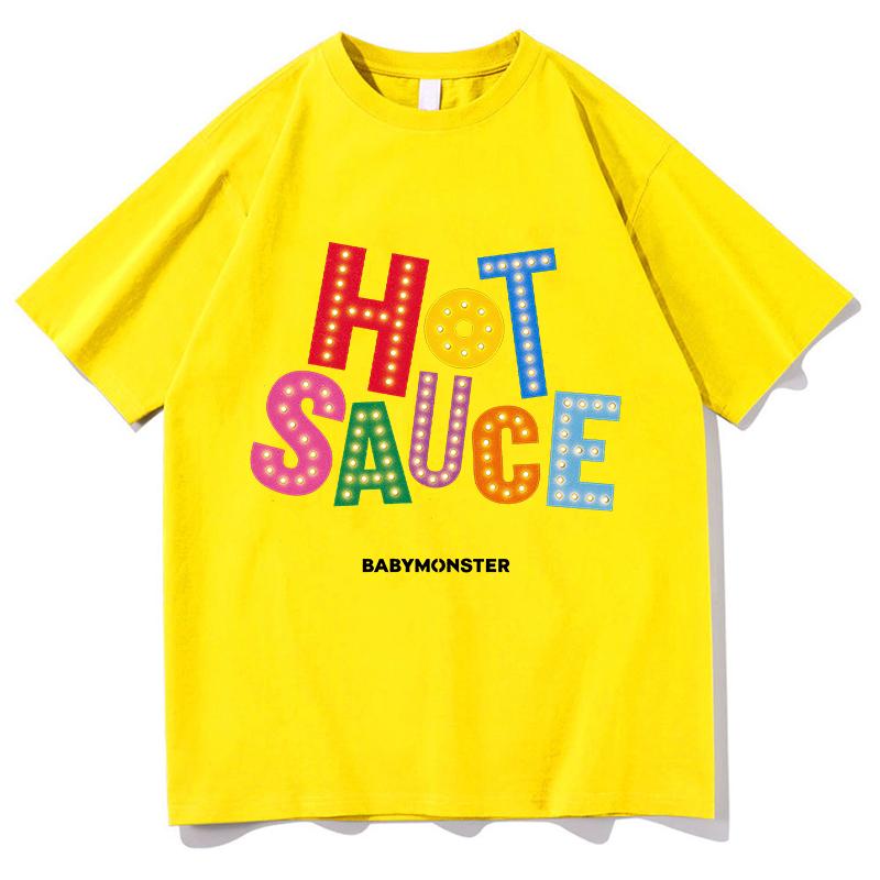 BABYMONSTER HOT SAUCE Tour Tshirts Summer Short Sleeve Male Tshirts Hip Hop Unisex Streetwear Oneck Unisex Aesthetic Clothin Tops
