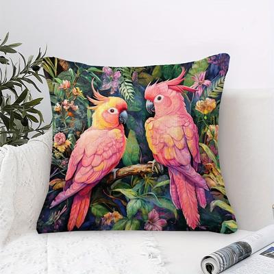 1pc Dreamy Pink Parrot Pattern Pillowcase, Soft And Comfortable Short Plush Fabric, Single-Sided Printing, 44.96X44.96 Cm, Machine Washable, Zipper Cl