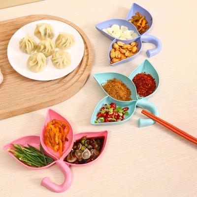 2Pcs Dipping Dish 3 Compartments Leaf Shape Food Grade Salad Dressing Anise Chili Powder Seasoning Sauce Garbage Tray Plate Holder Kitchen Supplies
