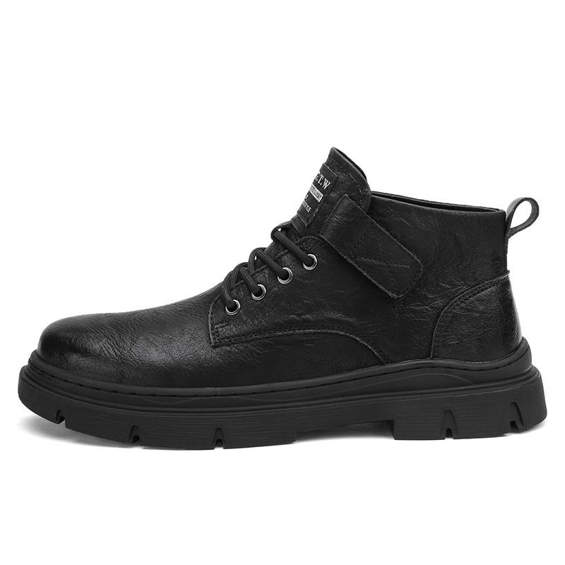 Men's Genuine Leather British Style Short Boots  Mid Top Men's Shoes   Autumn and Winter Men's High Top Leather Shoes