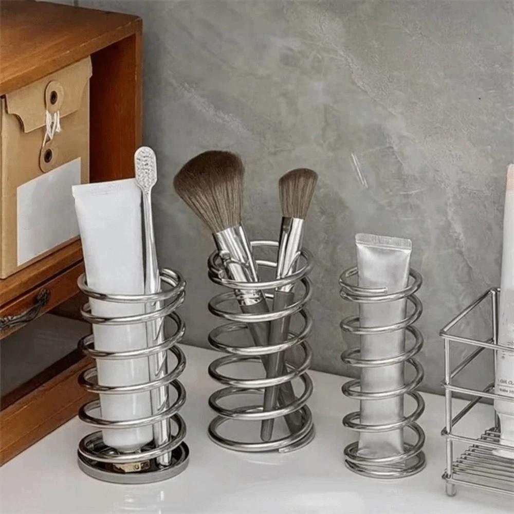 Stainless Steel Spring Shaped Toothbrush Holder Silver Toothbrush Toothpaste Organizer Desktop
