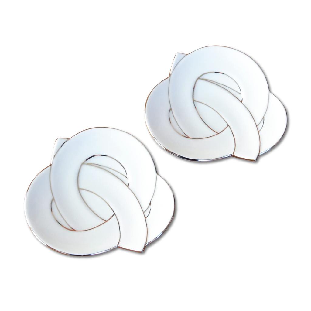 Set of 2 11cm Small Plates for New Year's, Arita Ware, Platinum Wire Bond, Silver, Japanese Tableware, Auspicious Charms