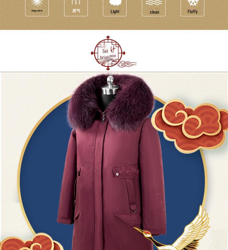 New Women's Mid-Length Down Jacket with Removable Liner: Stylish, Over-the-Knee Winter Coat for Middle-Aged and Elderly